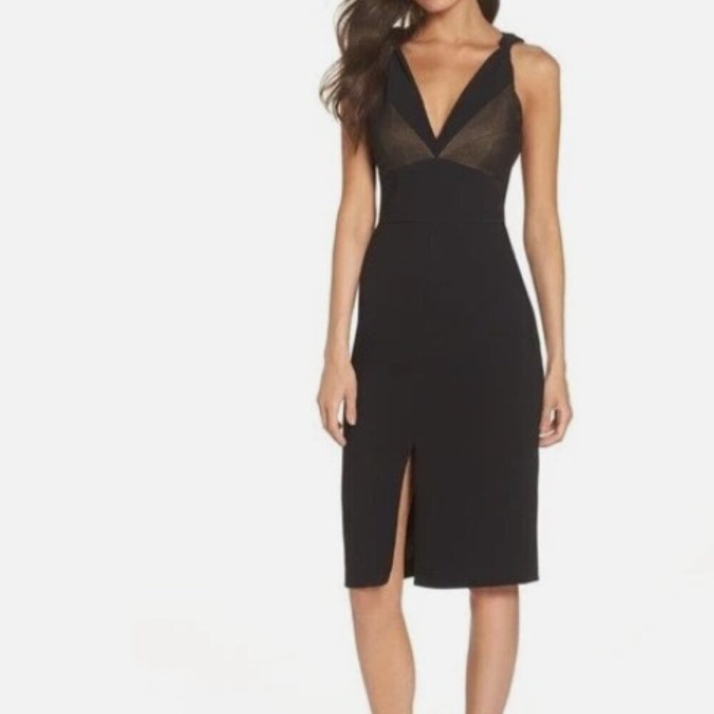 Harlyn Metallic Panel V-Neck Sleeveless Cocktail Sheath Dress Black XL